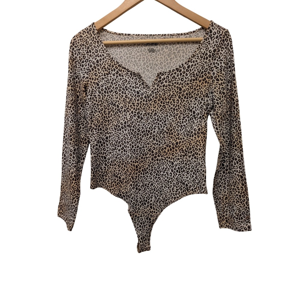 Victoria's Secret PINK Leopard Print Long Sleeve Henley Bodysuit Cotton Mob Wife